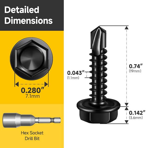 #8 x 3/4 in. Black Oxide 410 Stainless Steel Hex Washer Head Self Drilling Sheet Metal Screws (100-Pack)
