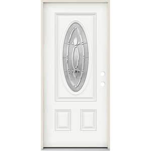 36 in. x 80 in. Left-Hand 3/4 Oval Blakely Glass Modern White Paint Fiberglass Prehung Front Door w/Rot Resistant Frame