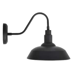 Easton 11.5 in. Single Bulb Antique Black Outdoor Barn Light Sconce with 1 Edison 6.5-Watt LED Light Bulb Included