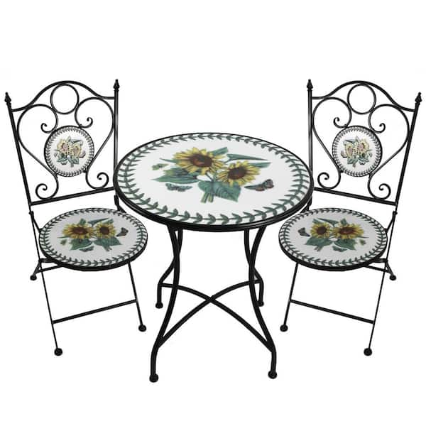 Zaer Ltd. International Round Mosaic 3-Piece Iron Bistro Set Odessa