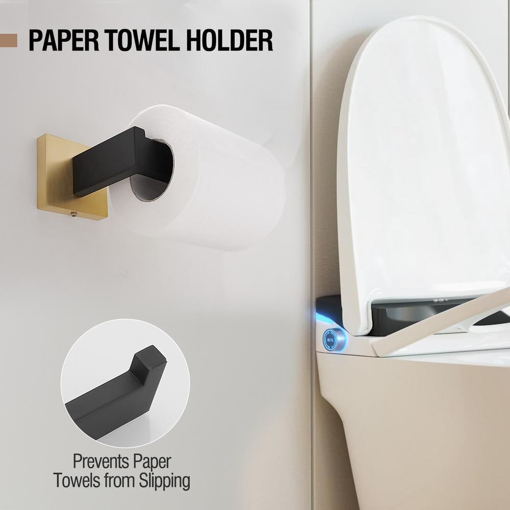 Matte Black and Gold Stainless Steel 5-Piece Bathroom Hardware Set
