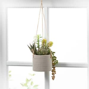 7" Artificial Green Succulent in Hanging Gray Pot