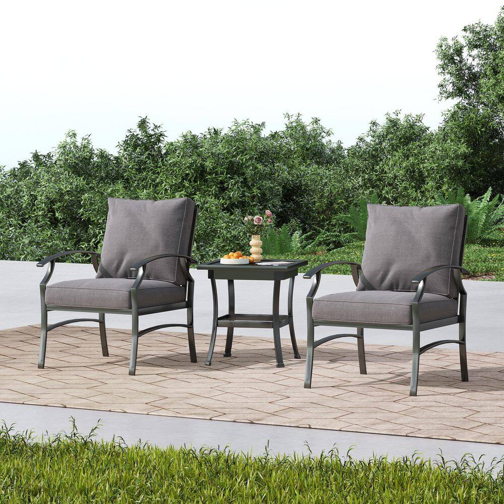 3-Piece Metal Outdoor Armchair Patio Conversation Set with Gray Cushions price history on PriceWatchPro