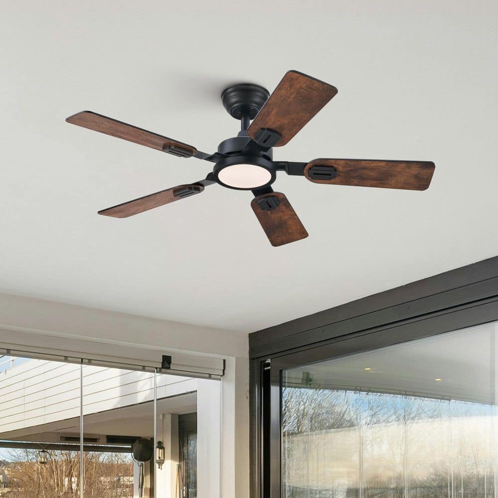 42 in. Integrated LED Indoor Matte Black Walnut Standard Downrod Mount Ceiling Fan with Light Kit and Remote Control price history on PriceWatchPro