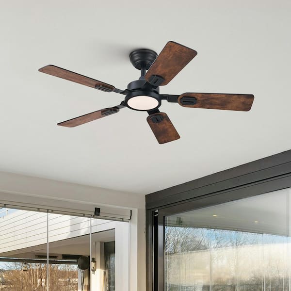 2-Pack 42 in. Integrated LED Indoor Matte Black Standard Downrod Mount Ceiling Fan with Light Kit and Remote Control