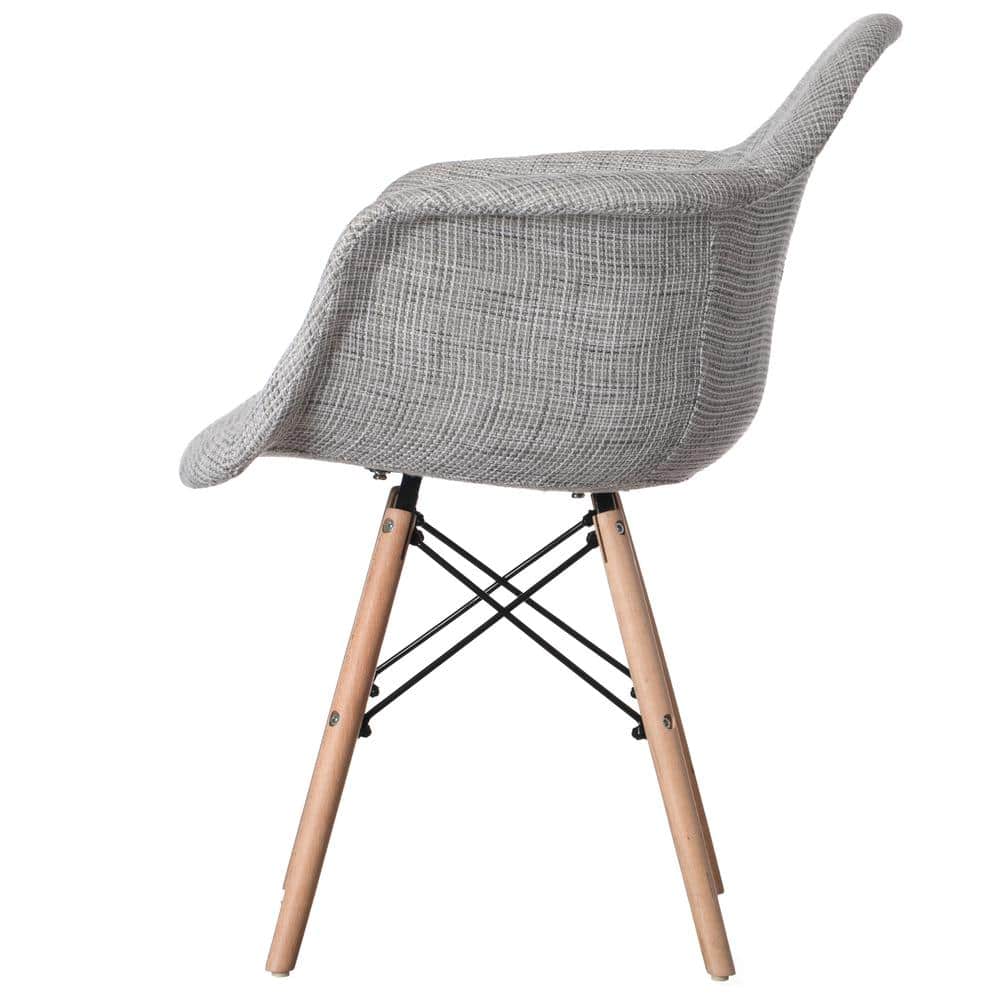Gray Fabric Armchair with Beech Wood Legs, Set of 2
