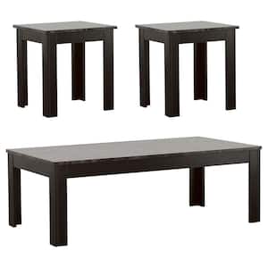 3-Piece Black Rectangle Marble Coffee Table Set with Marble Looking Top