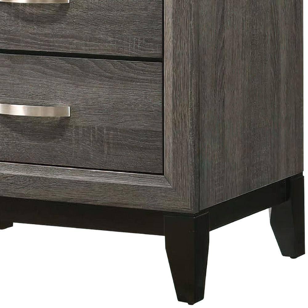 Gray Wood Grain 2 Drawer Nightstand with Metal Handles