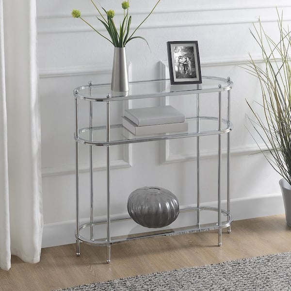 Convenience Concepts Royal Crest 31.5 in. Chrome Oval Glass 3 Tier Entryway Hall Table