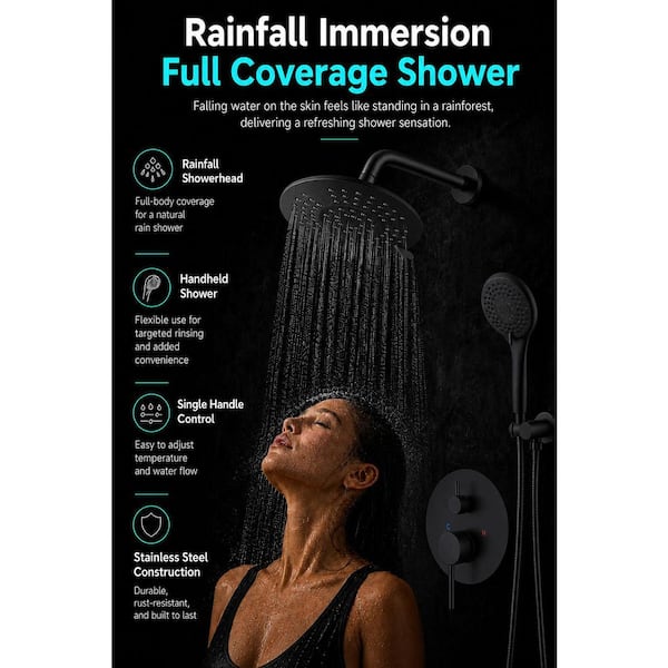 Single-Handle 2-Spray Round High Pressure Shower Faucet in Matte Black (Valve Included)
