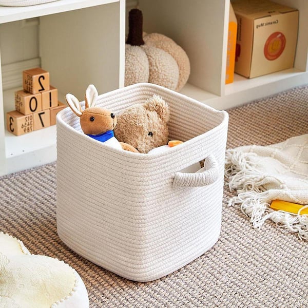 White 11 in. x 11 in. Cotton Decorative Basket (Set of 3) with