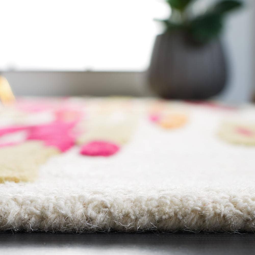 Ivory and Red Hand-Tufted Wool Runner Rug