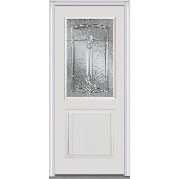 MMI Door 36 in. x 80 in. Bristol Right-Hand Inswing 1/2-Lite Decorative 1-Panel Primed Fiberglass Smooth Prehung Front Door