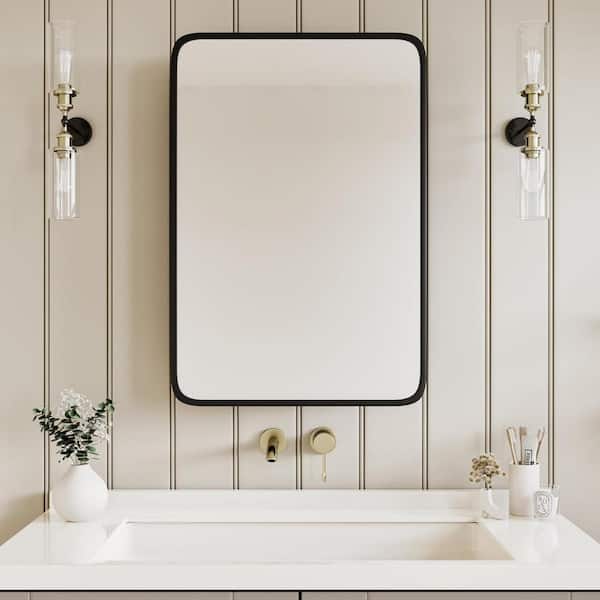 Unbranded Modern 24 in. W x 30 in. H Black Metal Framed Wall Mount or Recessed Bathroom Medicine Cabinet with Mirror