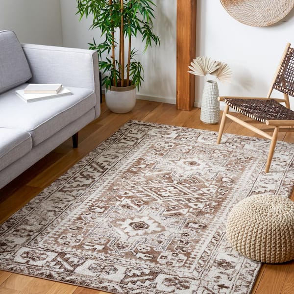 Vintage Hamadan Brown/Ivory 11 ft. x 14 ft. Floral Border Area Rug