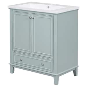 30 in. W x 18 in. D x 34.8 in. H Single Sink Freestanding Bath Vanity in Green with White Ceramic Top
