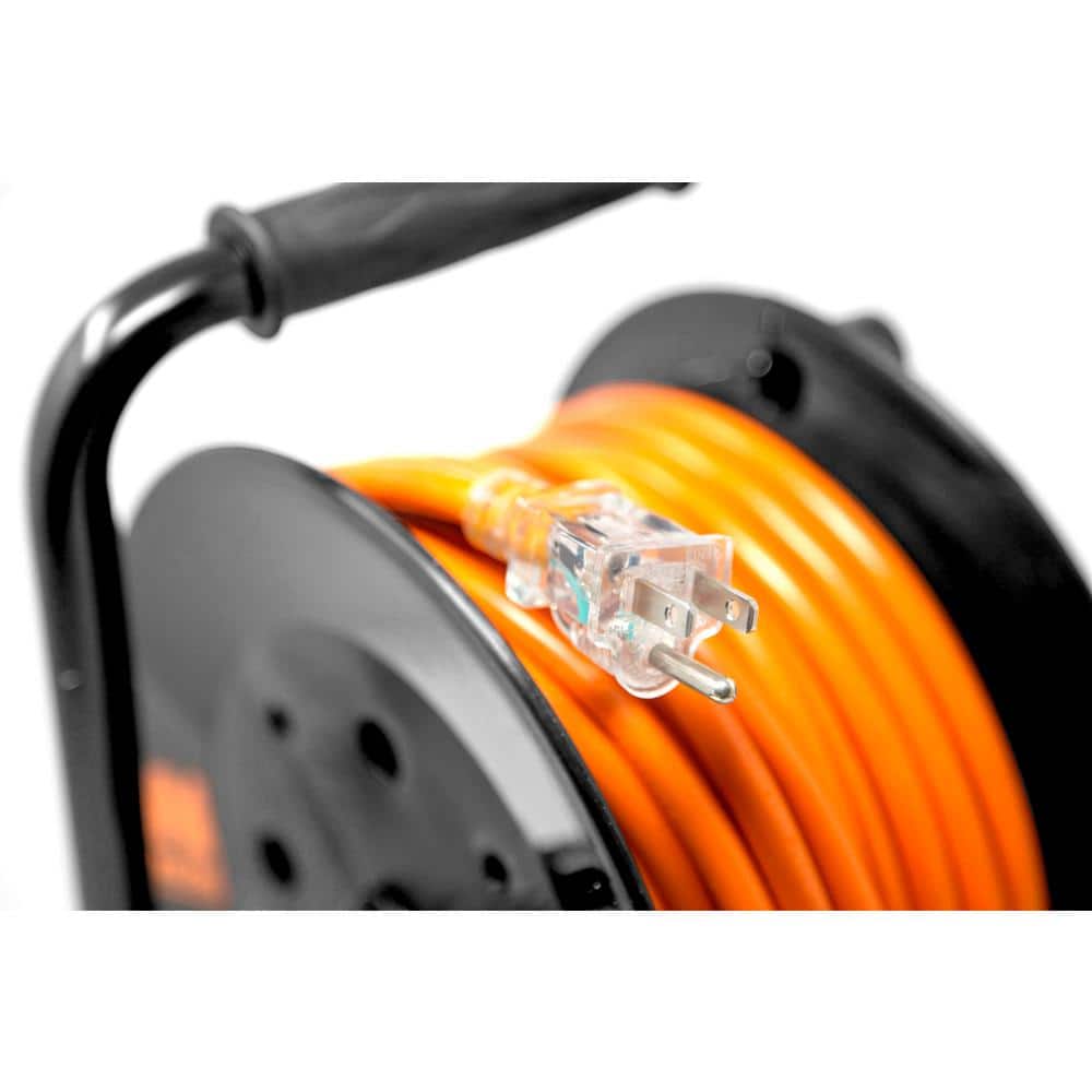 50 Ft Heavy-Duty Outdoor Extension Cord Reel with Light-Up Outlet