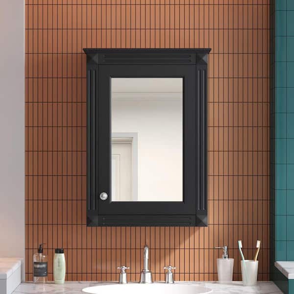 20 in. W x 27.8 in. H Rectangular MDF Wood Surface Mounted Medicine Cabinet with Mirror in Black