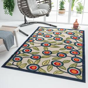Clyde Turkish Blue/Multi 2 ft. x 3 ft. Abstract Floral High-Low Polypropylene Indoor/Outdoor Area Rug