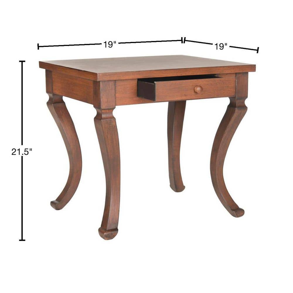 Brown Fir Wood Rectangular Side Table with Storage Drawer