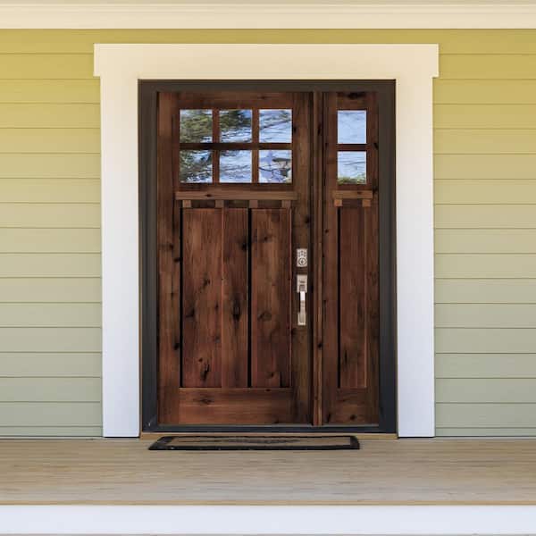 50 in. x 80 in. Craftsman Alder 2 Panel Left Hand 6 Lite Clear Glass DS Red Mahogany Wood Prehung Front Door/Sidelite