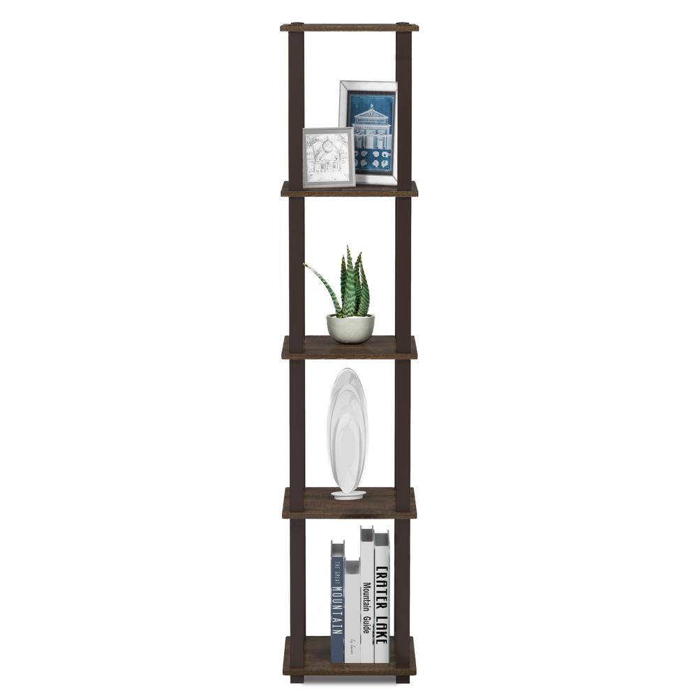 Walnut Finish 5-Tier Corner Display Shelf for Living Room