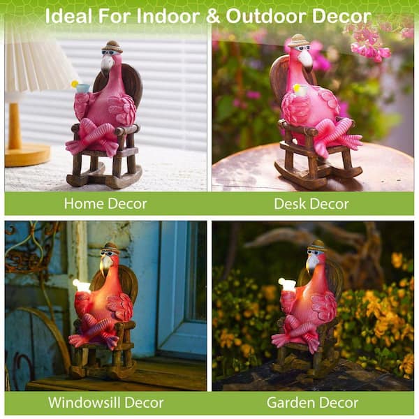 Goodeco 8 in. Pink Resin Solar Flamingo Statue for Outdoor Garden
