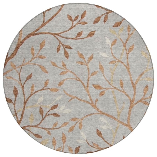 Chantille Machine Washable Indoor/Outdoor Abstract ACN3024 Linen 8 ft. x 8 ft. Round Rug