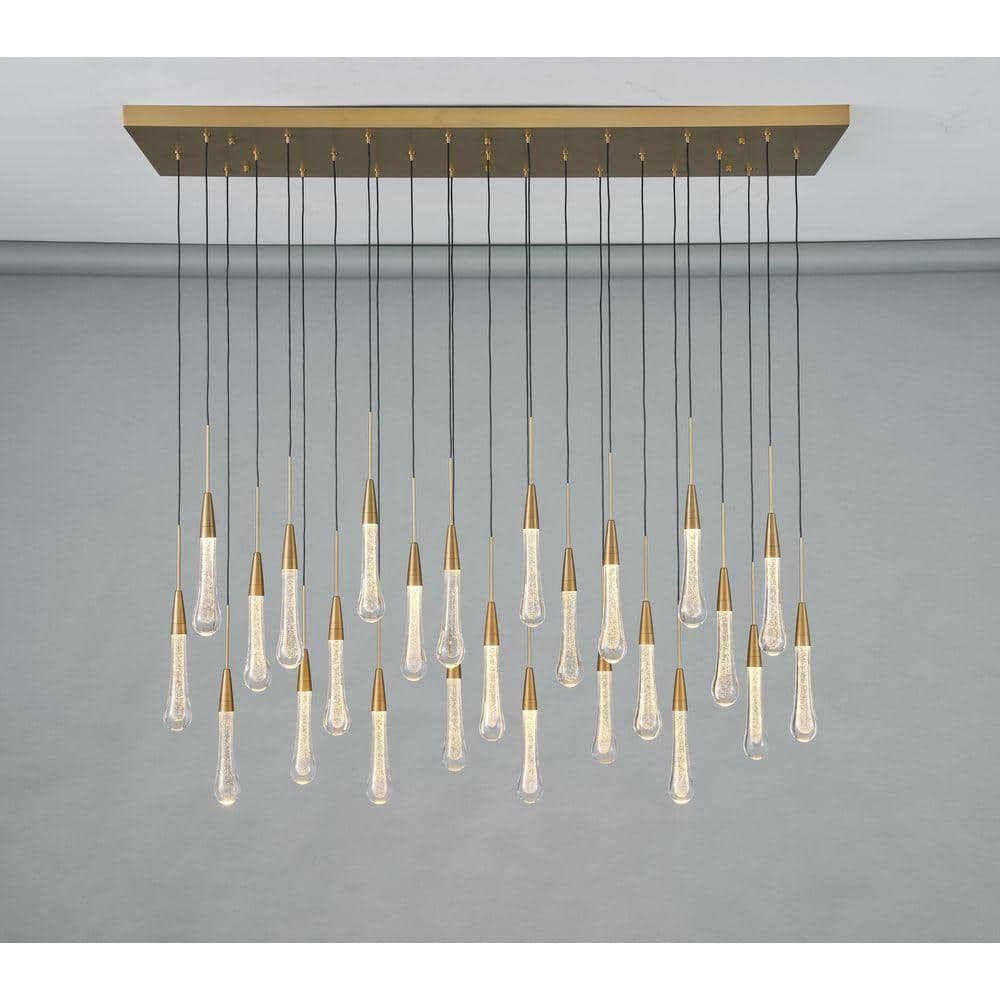Modern Chandelier 50 in. 25-Light Embedded-LED Linear Gold Chandelier for Dining Room, Living Room, Crystal Chandelier price history on PriceWatchPro