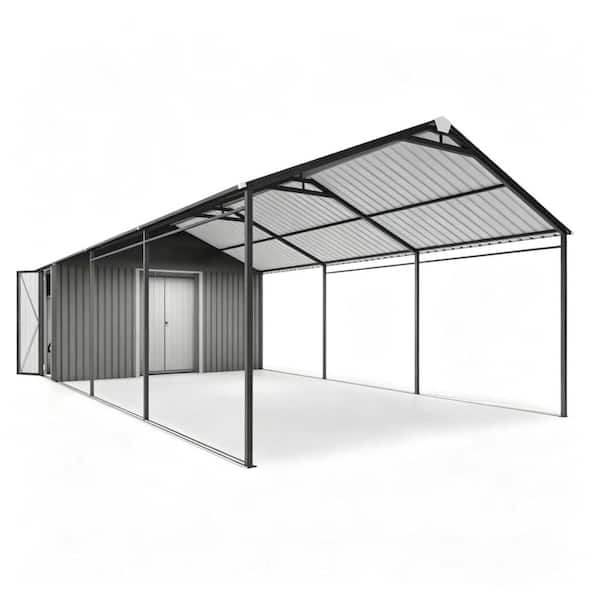 Grey 12x25 FT Heavy Duty Galvanized Steel Carport with 12x5 FT Storage Shed, Waterproof Snow Resistant Outdoor Car Garag