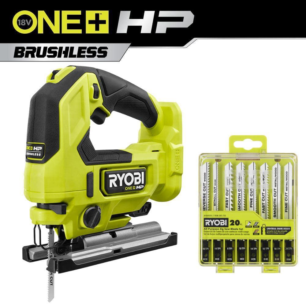 RYOBI ONE+ HP 18V Brushless Cordless Jig Saw (Tool Only) with All ...