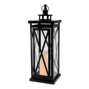 Metal Lantern - Warm Black Criss Cross with Battery Operated LED Candle