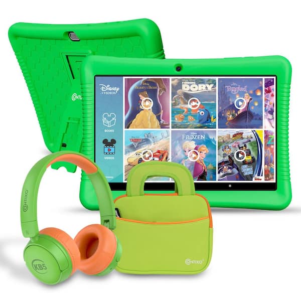 10 in. Green Kids Tablet Bundle, 80 FREE Disney eBooks, Bluetooth Headphones, Stylus, & Kid-Proof Case with Kickstand