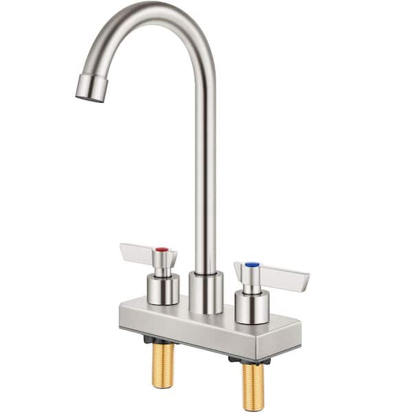 Double Handles Bar Faucet Deckplate Included 4 in. Center Deck Mount, 2 Hole in Brushed Nickel