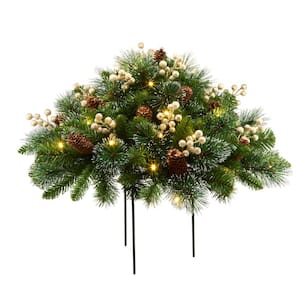 18 in. Crestwood Gold Artificial Spruce Arrangement Urn Filler with LED Lights