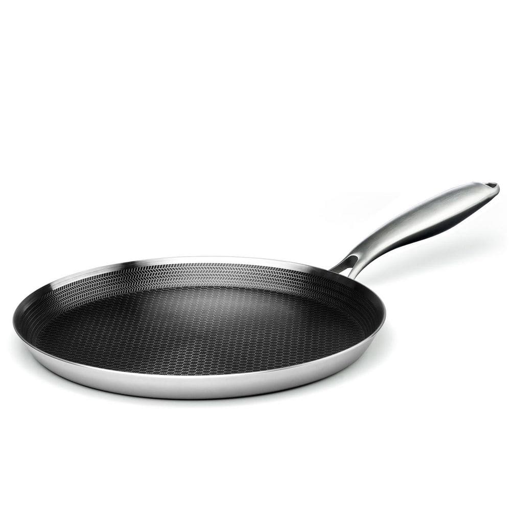 Wudkey 11 in. Silver Stainless Steel Nonstick Crepe Pan, Honeycomb