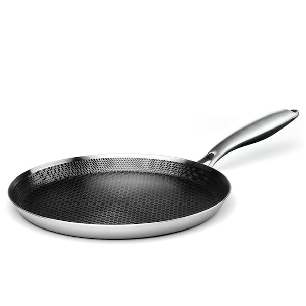 11 in. Silver Stainless Steel Nonstick Crepe Pan, Honeycomb Coating Pancake Pan, Induction Compatible, PFOA Free