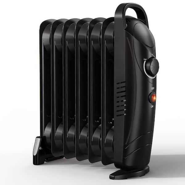 700-Watt Black Electric Oil-Filled Radiator Space Heater with Overheat Protection,Adjustable Thermostat,2 Heat Settings
