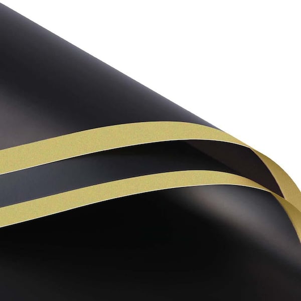 N/A Waterproof Korean Style Flower Bouquet Wrapping Paper 15-Sheets Black Golden Edge Floral Gift Wrap for Bouquets