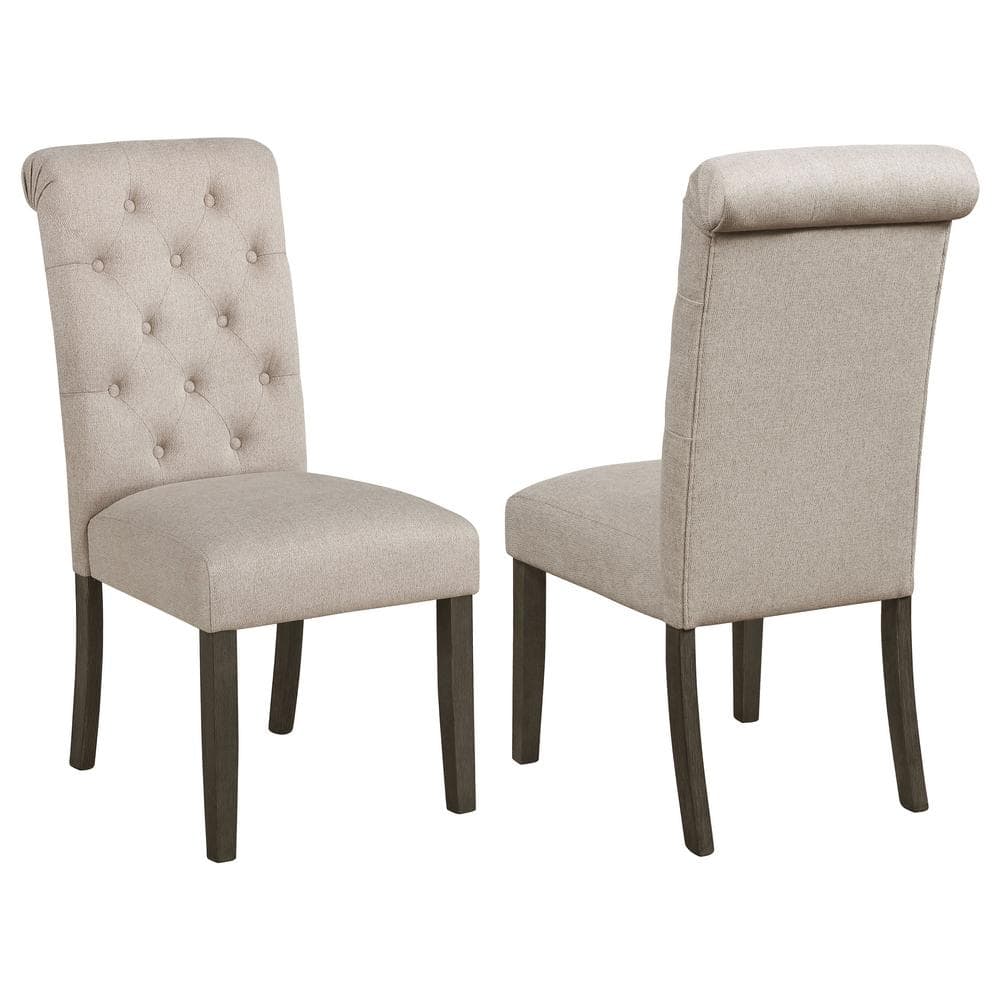 Elegant Beige Upholstered Parsons Side Chair with Rustic Wood Legs
