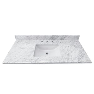 49 in. W x 22 in. D x 1 in. H Bianco Carrara White Marble Vanity Top with White Basin