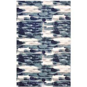 Studio Gray and Blue 7 ft. x 10 ft. Stripes Abstract Synthetic Rectangle Area Rug