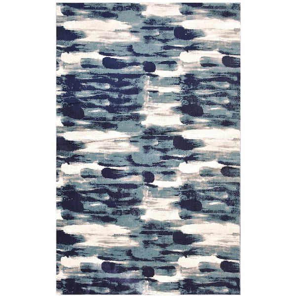 RugStylesOnline Studio Gray and Blue 7 ft. x 10 ft. Stripes Abstract Synthetic Rectangle Area Rug