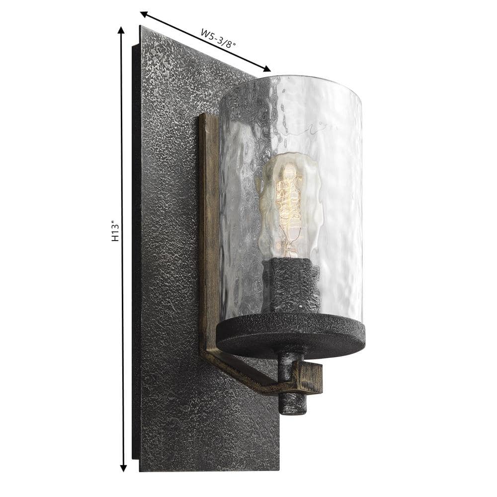 Distressed Weathered Oak and Slate Grey Metal 1-Light Wall Sconce