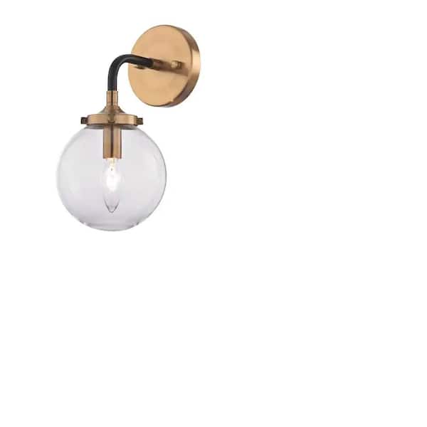 6 in. 1-Light Matte Black and Antique Gold Wall Sconce