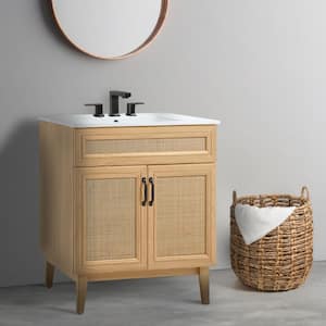 Javer 30 in. W x 18 in. D x 33 in. H Rattan 2-Shelf Bath Vanity Cabinet without Top (Sink Basin not Included), Oak