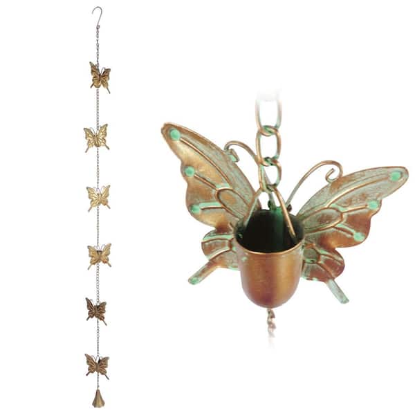 Alpine Corporation Metal Hanging Butterfly Chain Rain Catcher