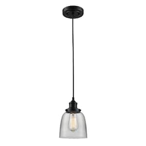 1-Light Oil Rubbed Bronze Hanging Kitchen Mini Pendant with Glass Shade