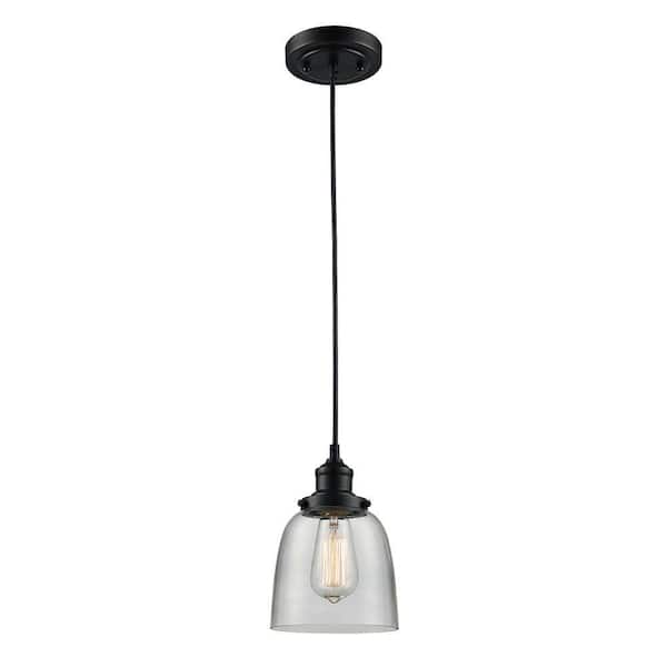 1-Light Oil Rubbed Bronze Mini Pendant Light Fixture with Clear Glass Shade