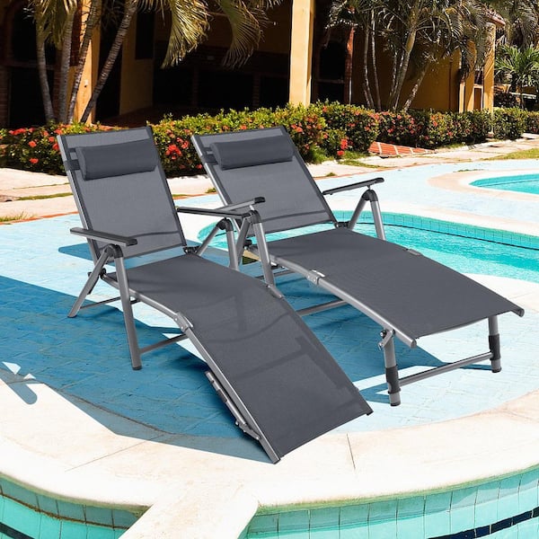 Costway Outdoor Patio Lounge Chair Chaise Fabric Adjustable Reclining  Armrest Pool Brown